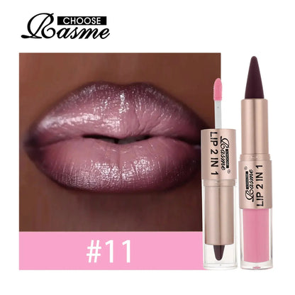 2IN1 Tapered Gradient Lipliner Pen Nude Brown Mirror Glass Lip Gloss Matte Lip Liner Waterproof Lip Contour Non Stick Makeup High Class Cosmetics