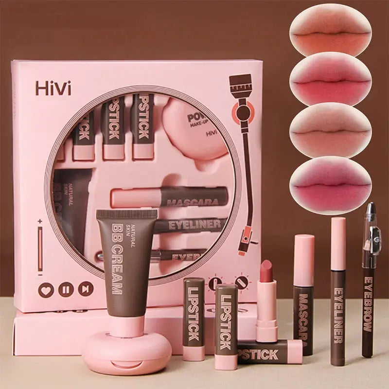 Gift Box 9-piece Lipstick Powder Mascara Eyebrow Pencil Set High Class Cosmetics