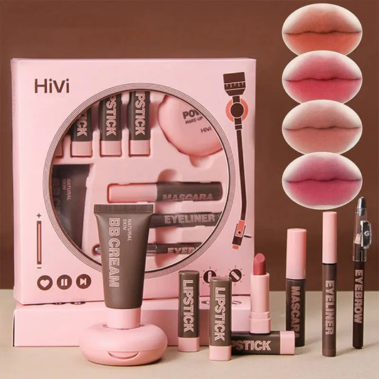 Gift Box 9-piece Lipstick Powder Mascara Eyebrow Pencil Set High Class Cosmetics