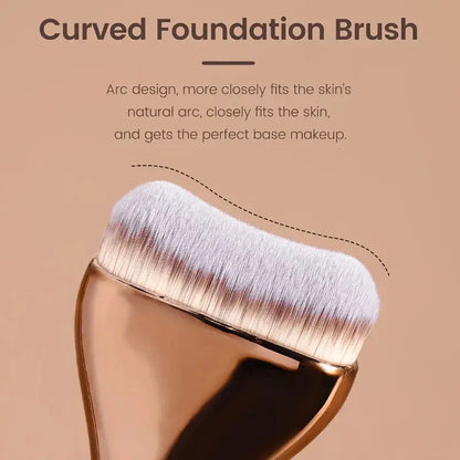 Professional Foundation Brush - Soft Nylon Bristles, Elegant Brown Handle, for BB Cream, Liquid Foundation, Powder - Travel High Class Cosmetics