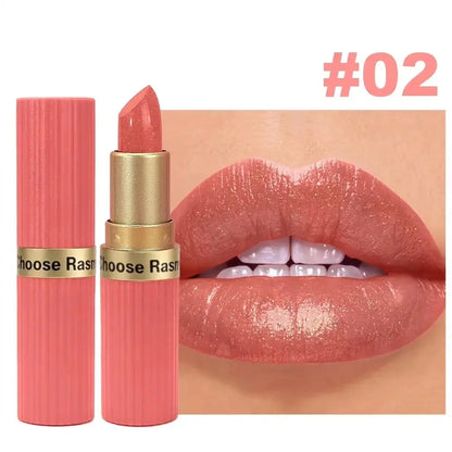 Pearlescent Pink Glitter Velvet Lipstick Metallic Waterproof Long Lasting Matte Shimmer Diamond Lipstick Women Makeup Cosmetic High Class Cosmetics