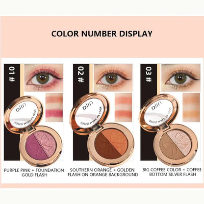Neutral Earthy Dual  Eyeshadow Palette - Matte Shimmer Gold Glitter Shades Compact Travel-Friendly Design High Class Cosmetics