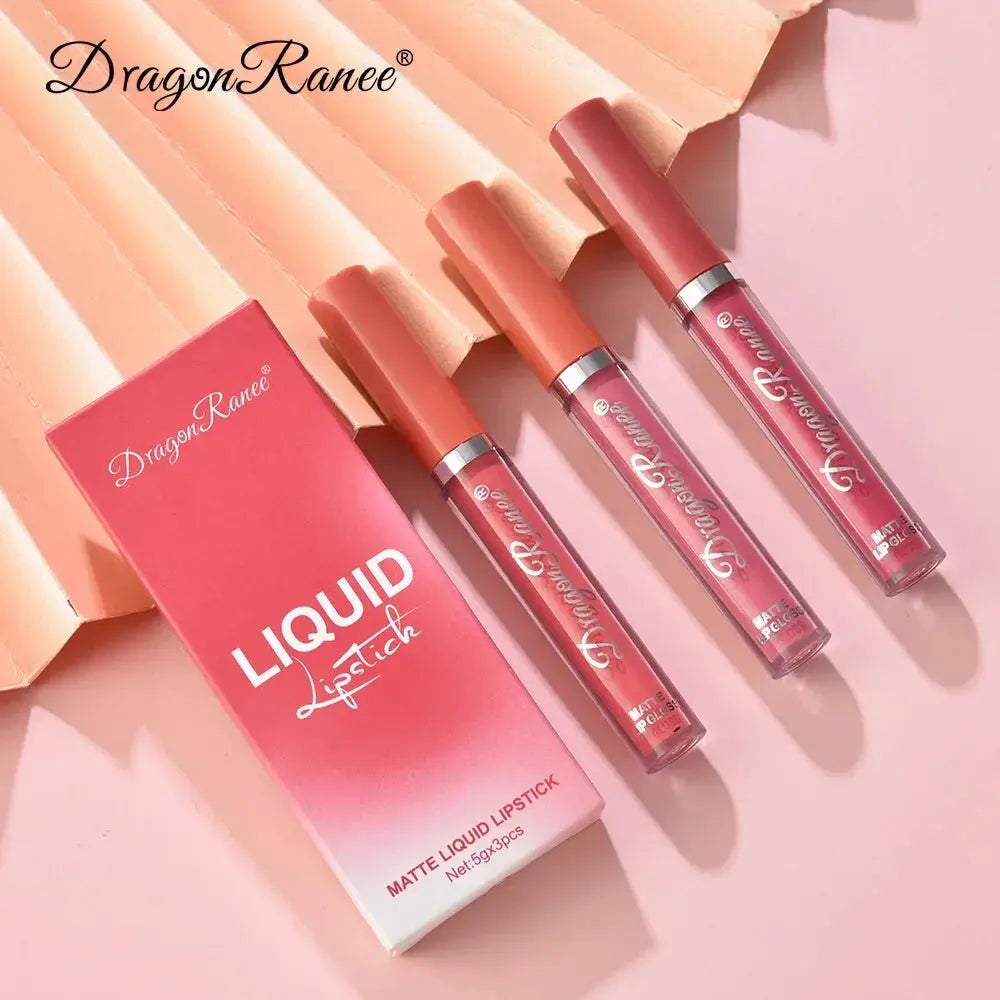 3 PCS Liquid Lipsticks Set Long Lasting Make Up For Women Korean Beauty Cosmetics Matte Lipsticks Waterproof Long lasting High Class Cosmetics