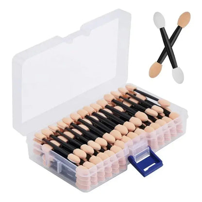 Cuttte 50/100PCS Disposable Dual Sides Eye Shadow Sponge Applicators with Container,  Length Eyeshadow Brushes Makeup Applicator High Class Cosmetics