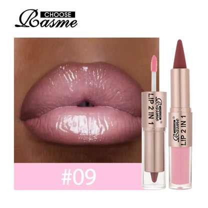 2IN1 Tapered Gradient Lipliner Pen Nude Brown Mirror Glass Lip Gloss Matte Lip Liner Waterproof Lip Contour Non Stick Makeup High Class Cosmetics