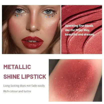 High Shine Pearlescent Lipstick, Long Wear Waterproof Lip Color, Moisturizing Plumping Lipstick for Charming Lips High Class Cosmetics