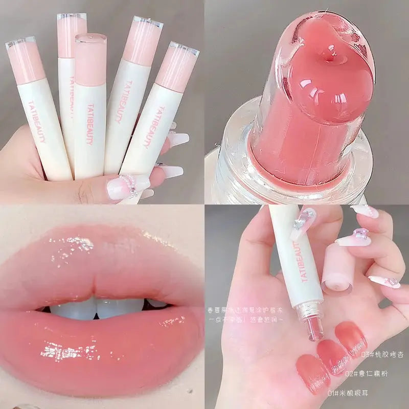 TATIBEAUTY Lip Jelly Essence Hydrating Lipstick Lip Gloss Lip Gloss Mirror Lip Gloss Lipstick Tender Pink Student Makeup High Class Cosmetics
