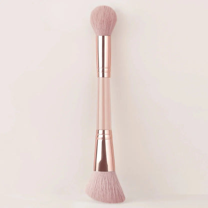 Single Dual-Ended Beauty Brush, Round Blending Brush + Angled Blush Brush Soft Bristle Makeup Tool High Class Cosmetics