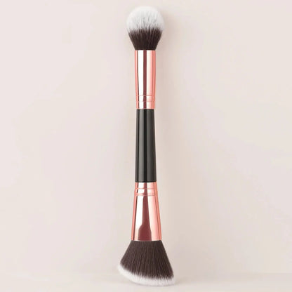 Single Dual-Ended Beauty Brush, Round Blending Brush + Angled Blush Brush Soft Bristle Makeup Tool High Class Cosmetics