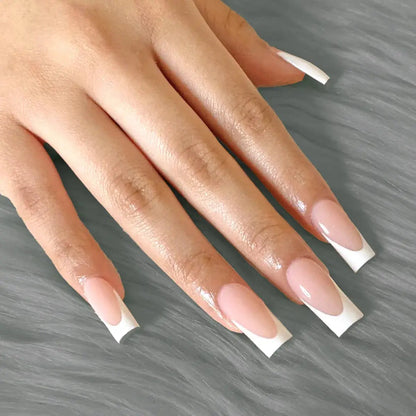 24pcs/set short square fake nails for women cute bride heart white french tips faux ongles y2k press on false nail supplies High Class Cosmetics