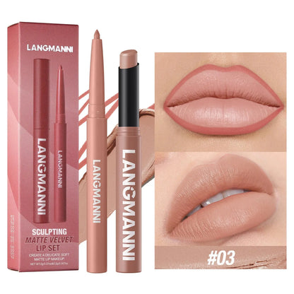 Integrated waterproof lipliner+lipstick lipstick lipstick set,no smudge,no fade,no cup,durable,easy to create a perfect makeup! High Class Cosmetics