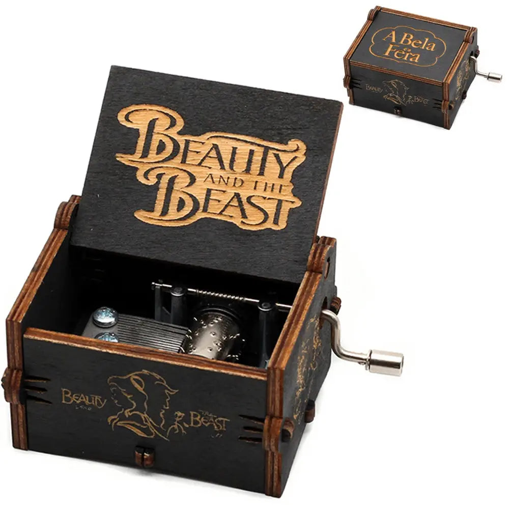 Vintage Wooden Music Box Beauty And Beast Romantic La Vie En Rose Music Box Valentine's Day Gift High Class Cosmetics