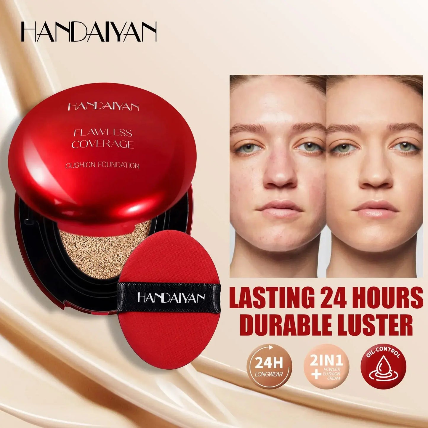Korean Air Cushion Foundation - Light Natural Moisturizing Concealer Whitening Oil-Control Women's Long-lasting Makeup Base High Class Cosmetics