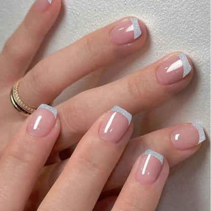 24pcs/set short square fake nails for women cute bride heart white french tips faux ongles y2k press on false nail supplies High Class Cosmetics