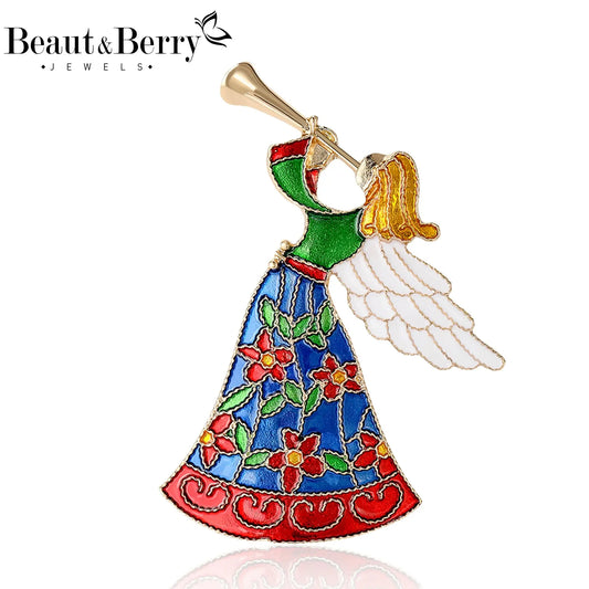 Beaut&Berry Elegant Enamel Speaker Angel Brooches for Women Character Pins Friends Party Gifts Banquet Jewellery Accessories High Class Cosmetics