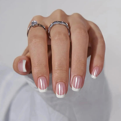 24pcs/set short square fake nails for women cute bride heart white french tips faux ongles y2k press on false nail supplies High Class Cosmetics