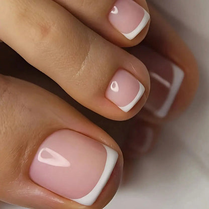 24pcs/set short square fake nails for women cute bride heart white french tips faux ongles y2k press on false nail supplies High Class Cosmetics