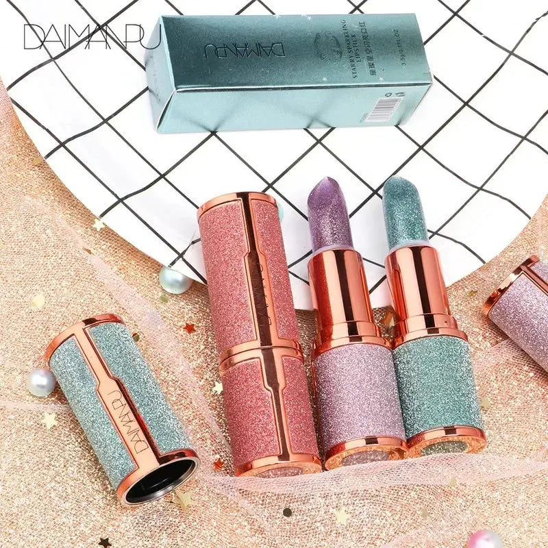 Glitter Lipstick Temperature Color Changing Long Lasting Lip Tint Waterproof Red Pink Sexy Lips Cosmetics Makeup High Class Cosmetics
