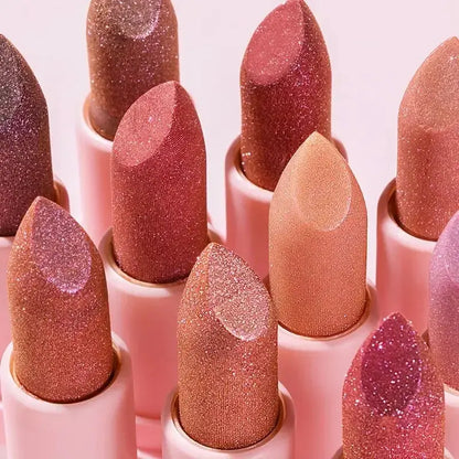High Shine Pearlescent Lipstick, Long Wear Waterproof Lip Color, Moisturizing Plumping Lipstick for Charming Lips High Class Cosmetics