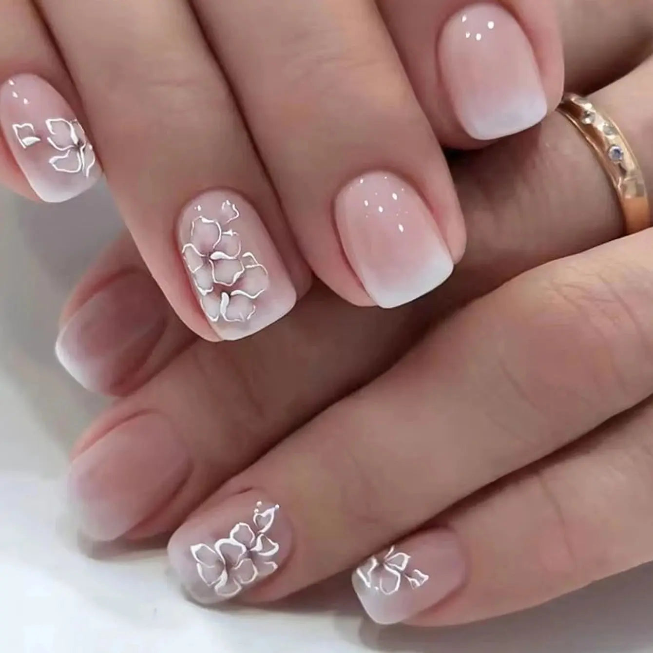 24pcs/set short square fake nails for women cute bride heart white french tips faux ongles y2k press on false nail supplies High Class Cosmetics