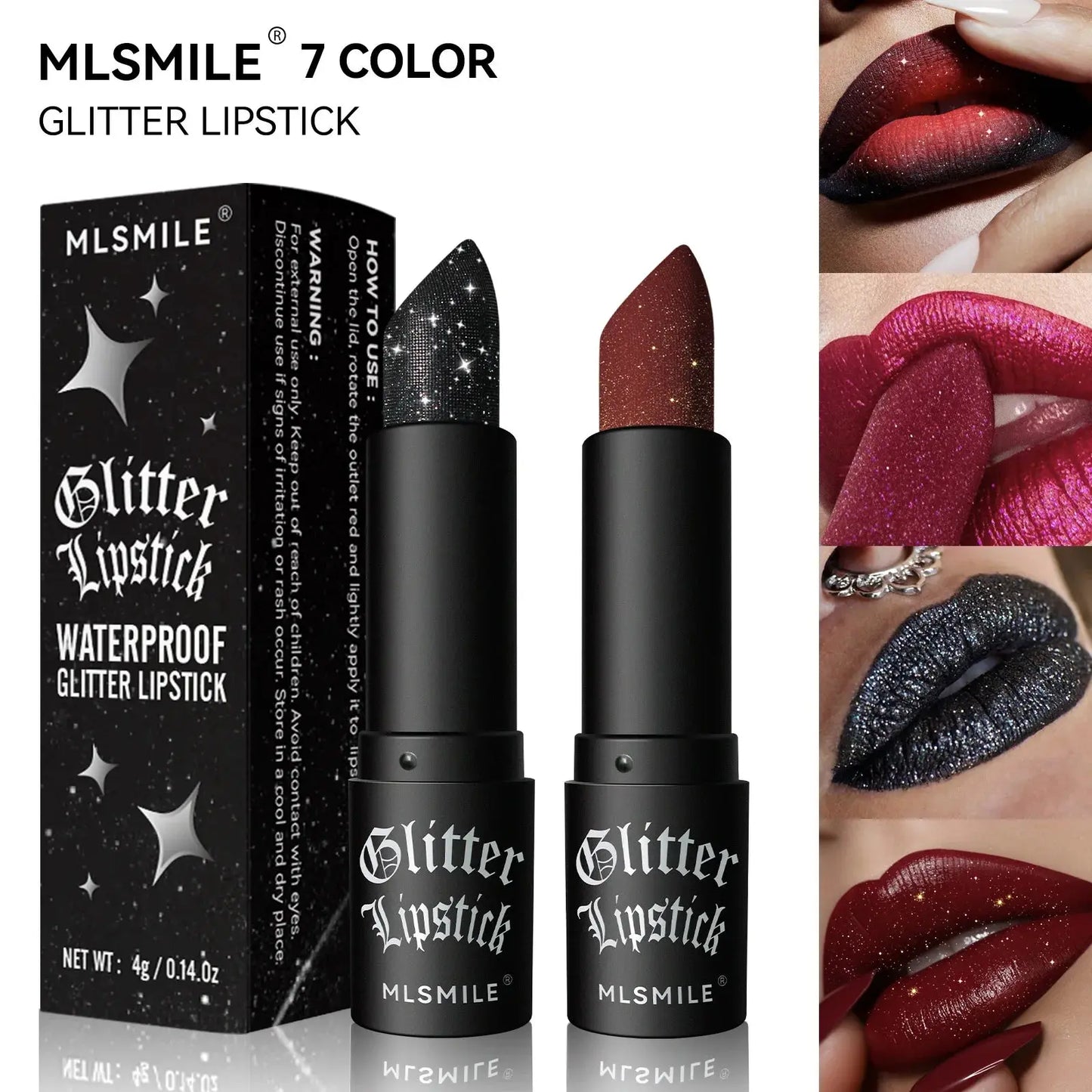 7Colors Glitter Lipstick Waterproof Long Lasting Diamond Pearlescent Metallic Lipstick Black Lipgloss Women Lips Makeup Cosmetic High Class Cosmetics